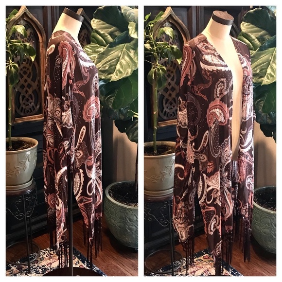 Candence Paisley kimono cardigan tassel coverup - Picture 7 of 8